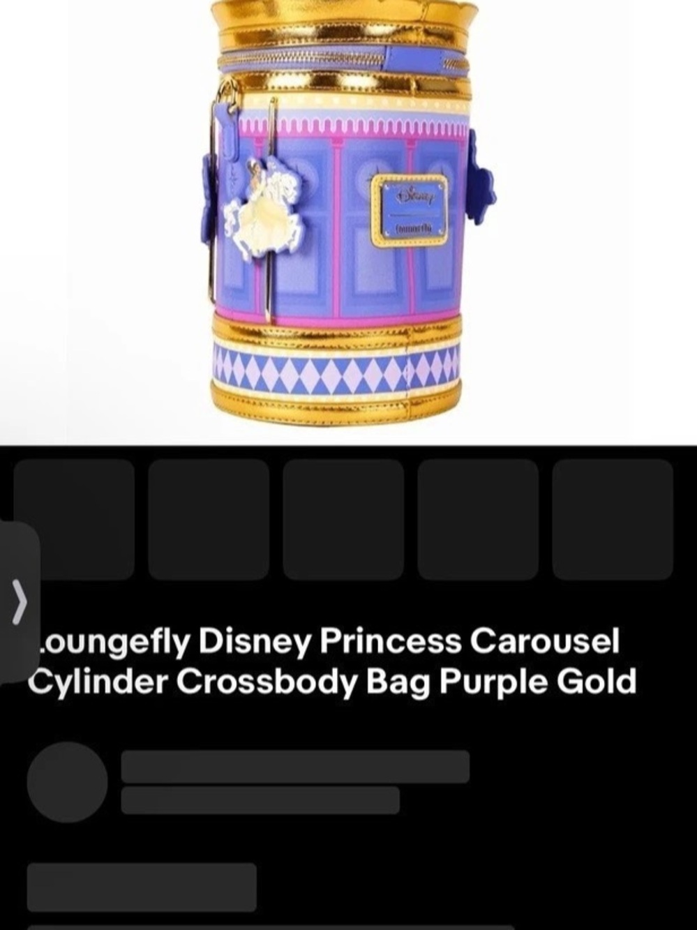 Loungefly Disney Princess Carousel Cylinder Crossbody Bag Purple & Gold NWT